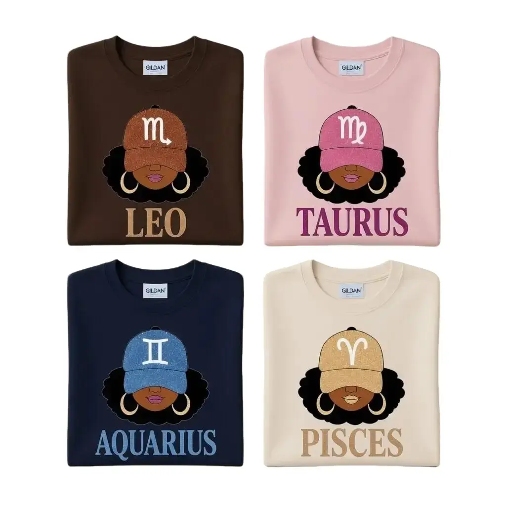 Zodiac Sign Black Girl Magic T-Shirt - Leo Taurus Aquarius Pisces Horoscope Cap Graphic Tee Unisex Cotton Short Sleeve Shirt Women - DarkFlex