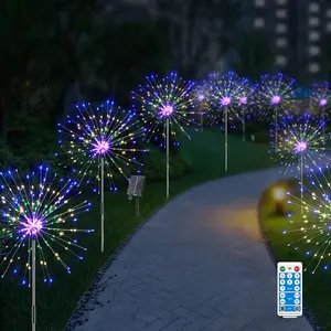 New 6 Pack Solar Firework Lights 720 LED Outdoor Garden Lights USB Charging 8 Lighting Modes with Remote Control Waterproof 4 Brightness DIY Firefly Lamp for Path Christmas Party Yard (Colorful)