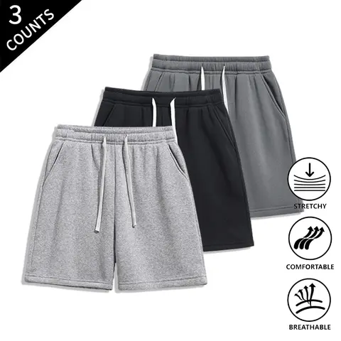 Summer Vibes 3-Pack Men’s Casual Athletic Shorts, Elastic Waist Drawstring Loose Fit Shorts, Versatile for All-Day Wear & Outdoor Activities