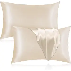 Silk Pillowcase for Hair and , 2 Pack  Mulberry Silk Pillowcase 25 Momme, 600 Thread Count, Both Side Pure Silk Pillow Cover with  Zipper (Beige, Standard 20''x26'')