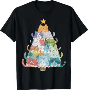 Funny Cat Christmas Tree Xmas Cat Lover Cat Graphic T-Shirt