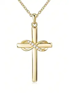 1 PC Simple Cubic Zirconia Cross Necklace Pendant For Women Mother's Day Gift Jewelry