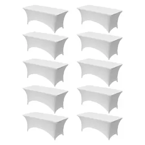 VEVOR 10 Pack Table Cloth for 6FT Rectangular Fitted Events, Wrinkle-Resistant Stretch White Table Covers, Washable Spandex Tablecloth Protector, for Party, Wedding, Cocktail, Banquet, Festival