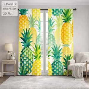 2Pcs Tropical Style Pineapple Pattern Sun Blocking Curtains Digital Printed Rod Pocket, Window Treatment For Bedroom Office Kitchen Living Room Study Home Decor