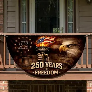 Anniversary Edition Semicircular Shape Outdoor Fabric Flag, USA Patriotic Eagle House Banner 1776-2026, American 4th of July Independence Day Decor, Porch Garden Commemorative Freedom Banner