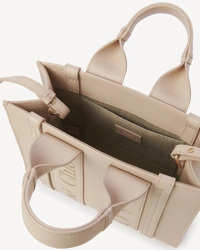 Chloé Mini Leather Woody Tote Bag - Iconic Cement Pink Calf Leather Tote with Logo Trims & Italian Craftsmanship