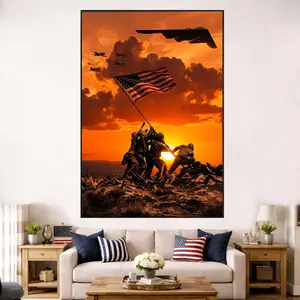 [NO FRAME] Iwo Jima Flag Raising Poster, USMC Semper Fi Veteran Patriot Wall Art, American Military Canvas Print, MAKE IN USA