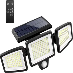 Solar Outdoor Light 2500lm 210led Security Lamp with Remote Control, Motion Sensor 3-Head, Ip65 Waterproof, 270° Wide Angle Wall Lamp