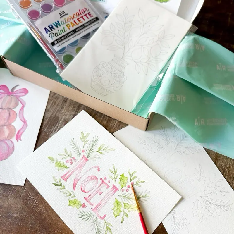 DIY To Go Watercolor Painting Kit with 4 Festive Templates 36 Vibrant Non Toxic Paints & Instruction Sheet for Beginners
