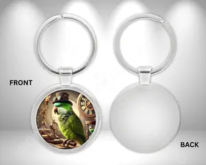 Quaker (Green) in Steampunk Theme with a Hat Circle Metal Keychain