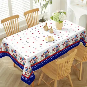 EastJia 1pc America 250th Anniversary Theme Decoration Tablecloth - 2D Flat Print, Red, White, and Blue Design, Floral Accents, and American Flag Motifs Design, Durable, Easy to Clean, Perfect for Home Decor, Machine-Made, Ideal for Celebrations