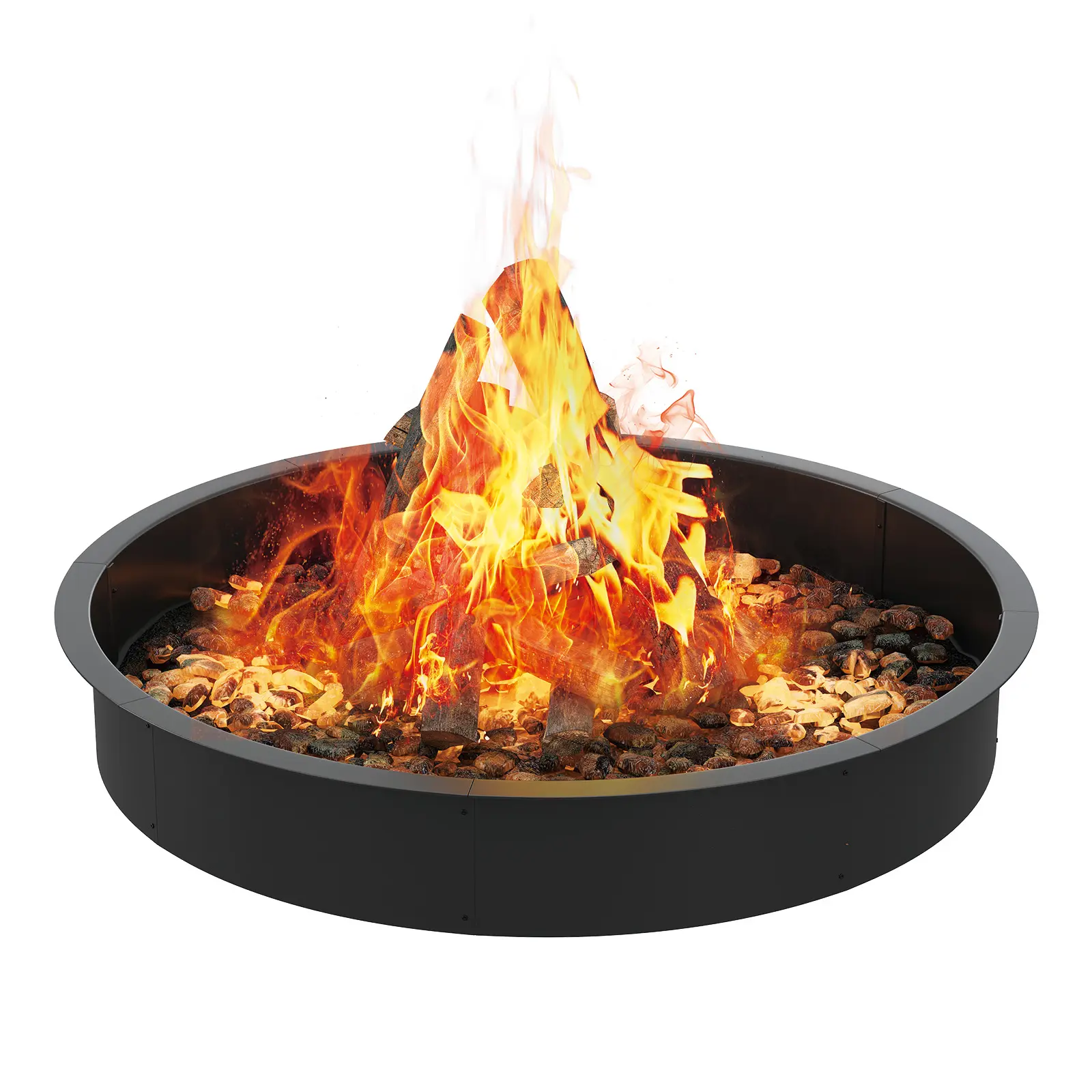 Round Fire Pit Ring for Outside Wood Burning,Heavy-Duty Carbon Steel, Rust-Resistant, Easy Assembly,DIY Campfire Ring,for Camping
