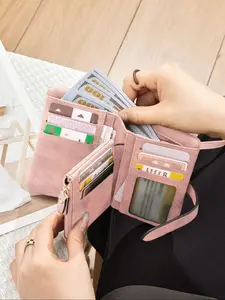 Women's Minimalist Casual Plain Color Short Wallet, Fashionable Zipper Around Wallet, Multi Card Slot Bifold Wallet for Women, Casual Card Holder, Credit Card Holder, Card Carrying Holder
