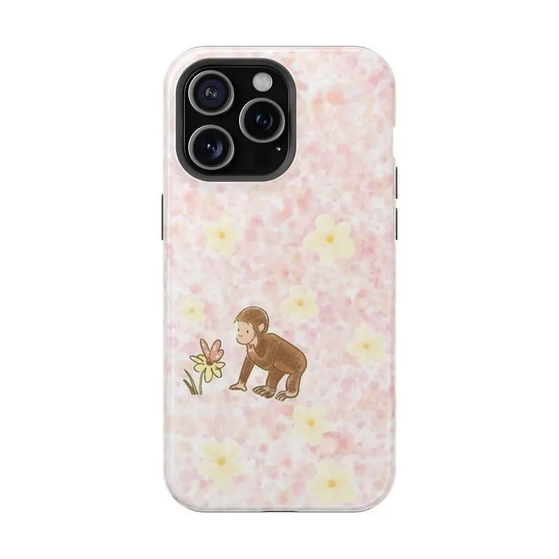 Cute Curious George Phone Case - Aesthetic Floral & Nostalgic Design Suitable for IPhone| Cover Suitable for IPhone17 16 15 14 13 12 SE Max Pro Samsung Galaxy, Gift for Her Durable Protection