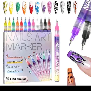 Acrylic Paint Pen for Nail Painting, 1 Box DIYQuick Drying Dot Flower Hook Pen, Daily Use NailArt Marker Pen, Manicure Tool for Women & Girls