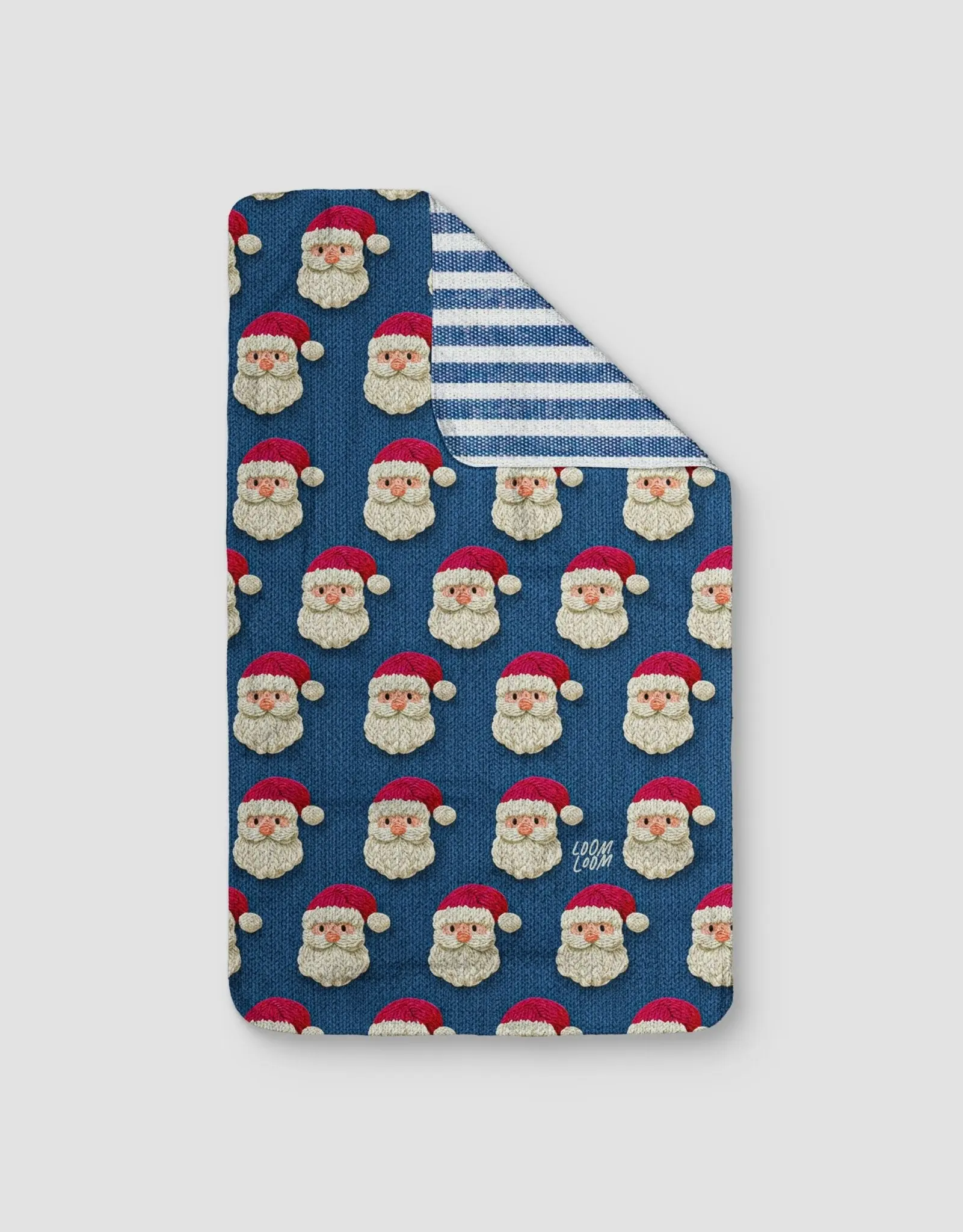 Knit Santas Navy Reversible Kitchen Tea Towel - Double-Sided Print 16x28 Quick-Dry Absorbent Dish Towel
