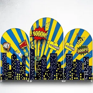 15-day 2D Flat Delivery City Pop Art Arch Backdrop Cover for Boys Birthday Party Photo Booth