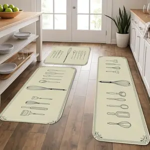 Vintage Kitchen Utensils Mats for Floor, Classic Black White Soft Rugs, Year-Round Washable  Decor Rugs for Kitchen Sinks Laundryroom 3pcs