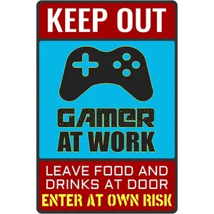 Keep Out Gamer at Work Sign - Cool Gaming Poster for Game Room Decor and Boys Room Setup - Teens Cool Gamer Stuff 12" * 8" (159)