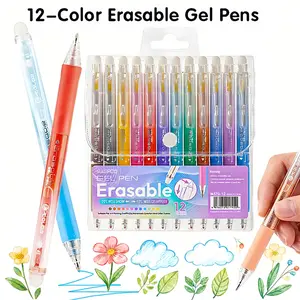 Set of 12 Pcs 12-Color Erasable Gel Pens Set Retractable Fine Point 0.7mm Smooth Writing for Journaling Notes School Office Home 12 Colors