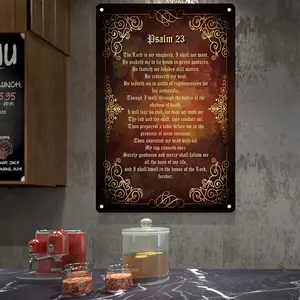 Psalm 23 Inspirational Aluminum Wall Art - 8"X12" Olde English Style, Rustic Spiritual DéCor With Golden Swirl Accents For Home, Ideal Gift For Religious And Faithful, Inspirational Wall Decor