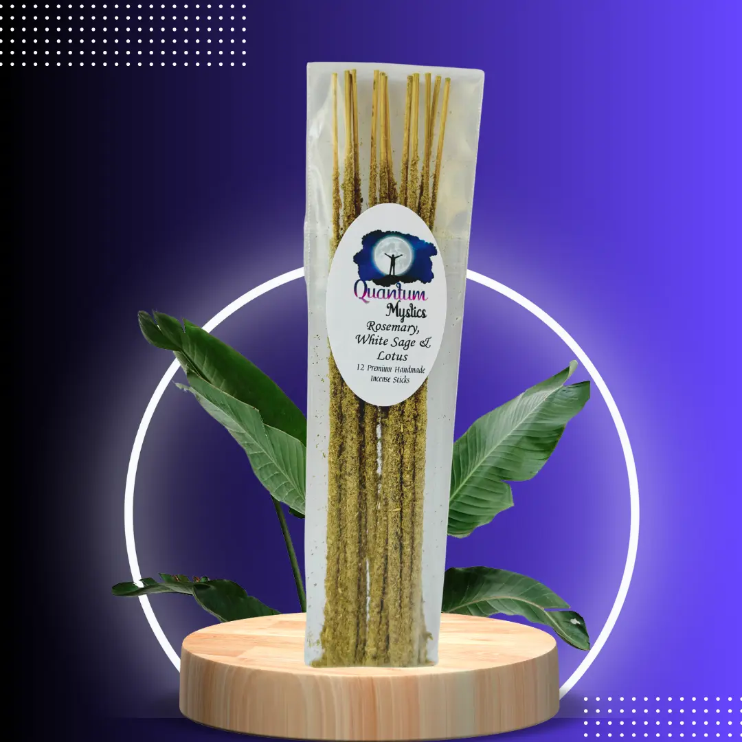 Rosemary, White Sage & Lotus, Handmade Artisanal Incense Sticks - Set of 12, Non-Chemical - Bamboo Charcoal Aromatic in Nature