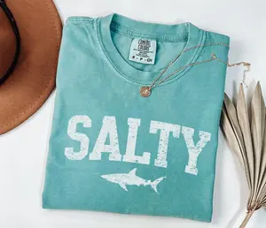 Comfort Colors Vintage Salty T-Shirt, Shark Shirt Cute Shark TShirt, Retro Summer Tee, Graphic Tees Trendy Beach Shirt, Vacation Tshirt, Shark Lover Gift Ocean