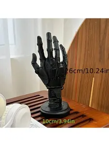 Futuristic Cyberpunk Metallic Mechanical Arm Resin and Plastic Statue - Articulated Joints Desk Organizer with Shelf, Game Controller Holder, Headphone Stand, Black Palm Home Decor Gift for Gamers