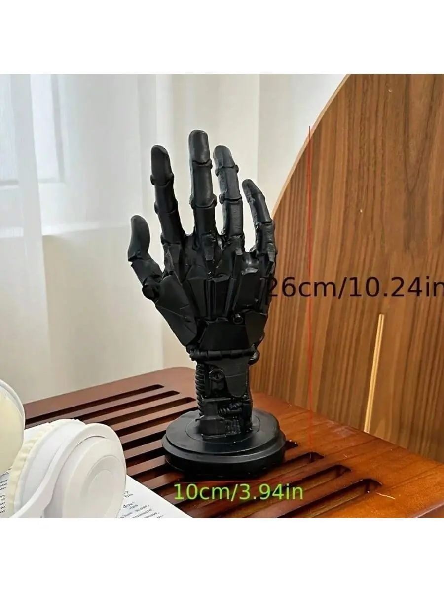 Futuristic Cyberpunk Neon Resin-Metal ABS Mechanical Arm Decorative Statue - Articulated Joints, Desk Organizer with Shelf, Switch Controller Holder, Headphone Stand, Black Palm Home Decor Gift for Gamers