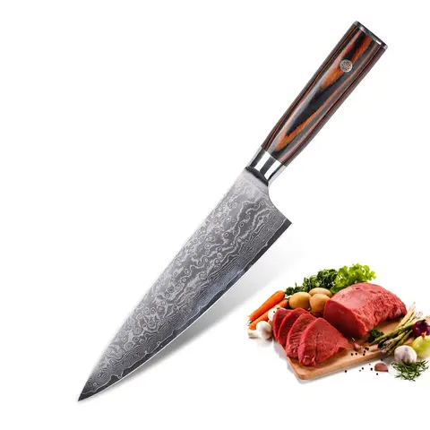 Damascus Chef Knife Kitchen Knife and Full Tang Wood Handle Vegetable, Paring &Slicing/Paring Utility Knife