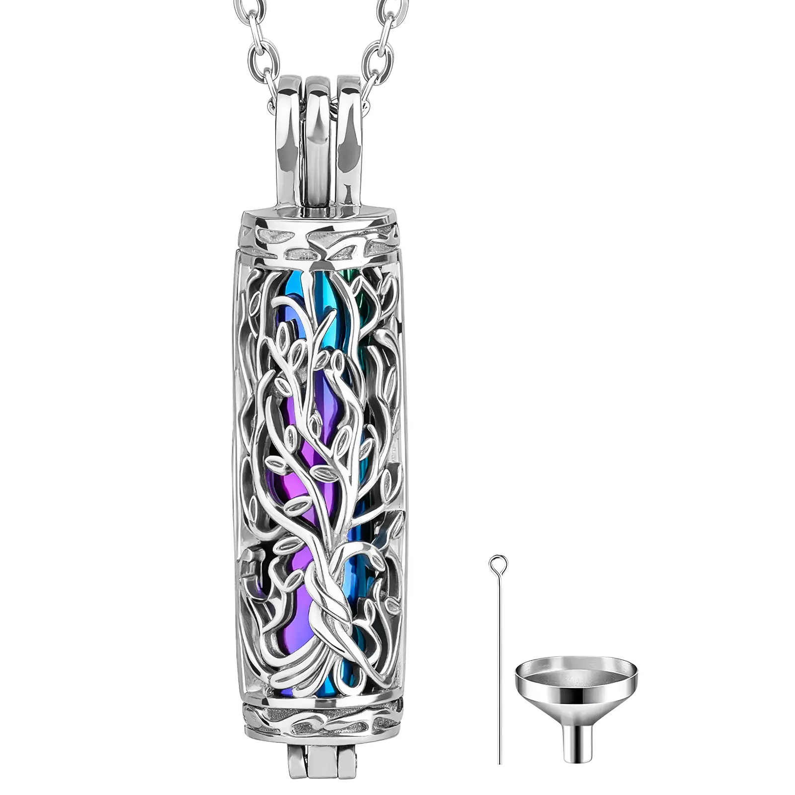 Urn Necklace for Ashes Hollow Vial Cylinder Cremation Jewelry with Tree of Life Design Memorial Necklace for Women & Men Pet Ash Pendant Holder Adjustable Chain