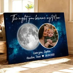 2D Flat,Custom Photo Moon Phase Canvas, The Night You Became My Mom, Mother's Day Gift for Mom, Starry Night Moon,Moon Phase, Moms Sky, Ideal for Home Decor & Birthday Gifts,Thanksgiving Decorations for Home, whimsical wall art