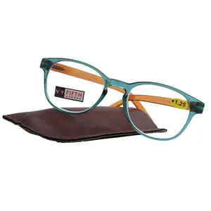 Premium Reading Glasses High End Readers +1.25..+3 Magnifying Glasses, Round Frame. (Transparent Turquoise, Transparent Br) NY Fifth Avenue. Unisex Lightweight