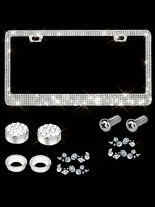 Rhinestone Automotive License Plate Frame with Screws & Bolts Cap, Vehicle License Plate Holder, Universal Car Exterior Accessories for Women & Girls, Tools, Fancy License Plate, Personalized Car Plate