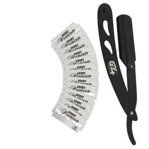 Straight Edge Razor Barber Salon Stainless Steel Shaving Black  with 10 free  Derby Blade