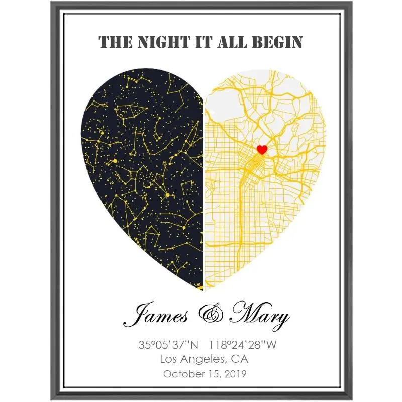 CarryBright Custom Star Map & City Map Print, Personalized Anniversary Couples Gift Printable Night Sky Canvas Wall Art Map Poster wall  art, Christmas Gift