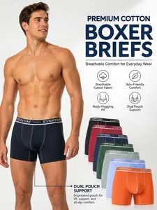 Separatec Men's Dual Pouch Boxer Briefs, Plain Cotton Spandex Underwear, Breathable 6.5" Long Leg Anti-Chafe for Everyday Activewear, 3/7 Pack