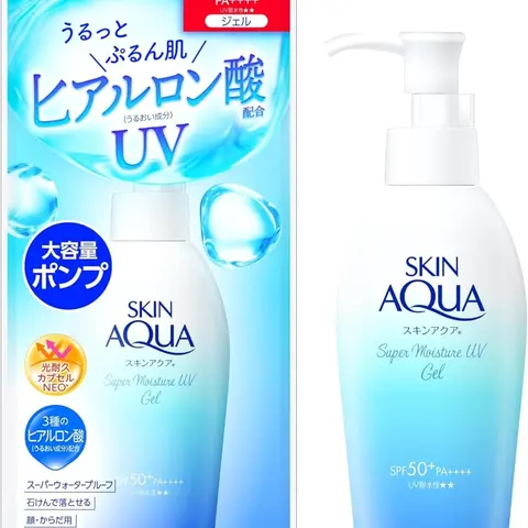 Rohto Skin Aqua Super Moisture Gel Facial Sunscreen - SPF50+/PA+++, 140g Pump Bottle Big Version, Sun Protective, UV Proof, UV Sun Blocking, Hyaluronic Acid Moisturize for Adults' Dry Skin
