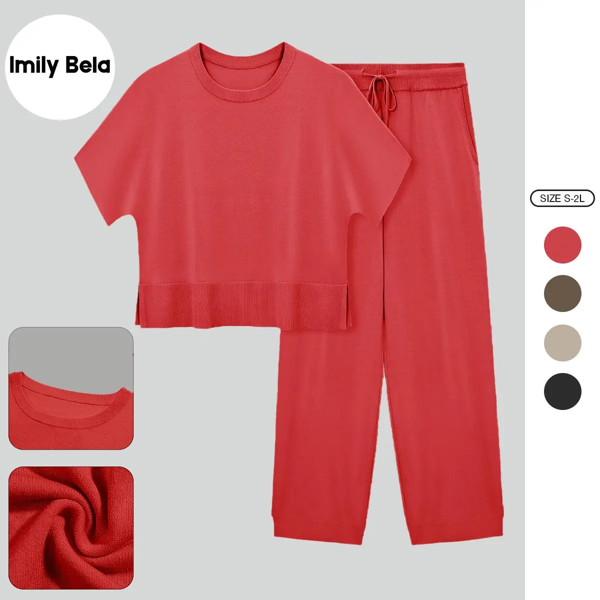 Imily Bela Womens 2 Piece Outfits Sweater Sets Knit Split Crop Tops High Waisted Pants Lounge Set