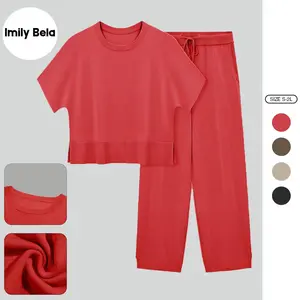 Imily Bela Womens 2 Piece Outfits Sweater Sets Knit Split Crop Tops High Waisted Pants Lounge Set