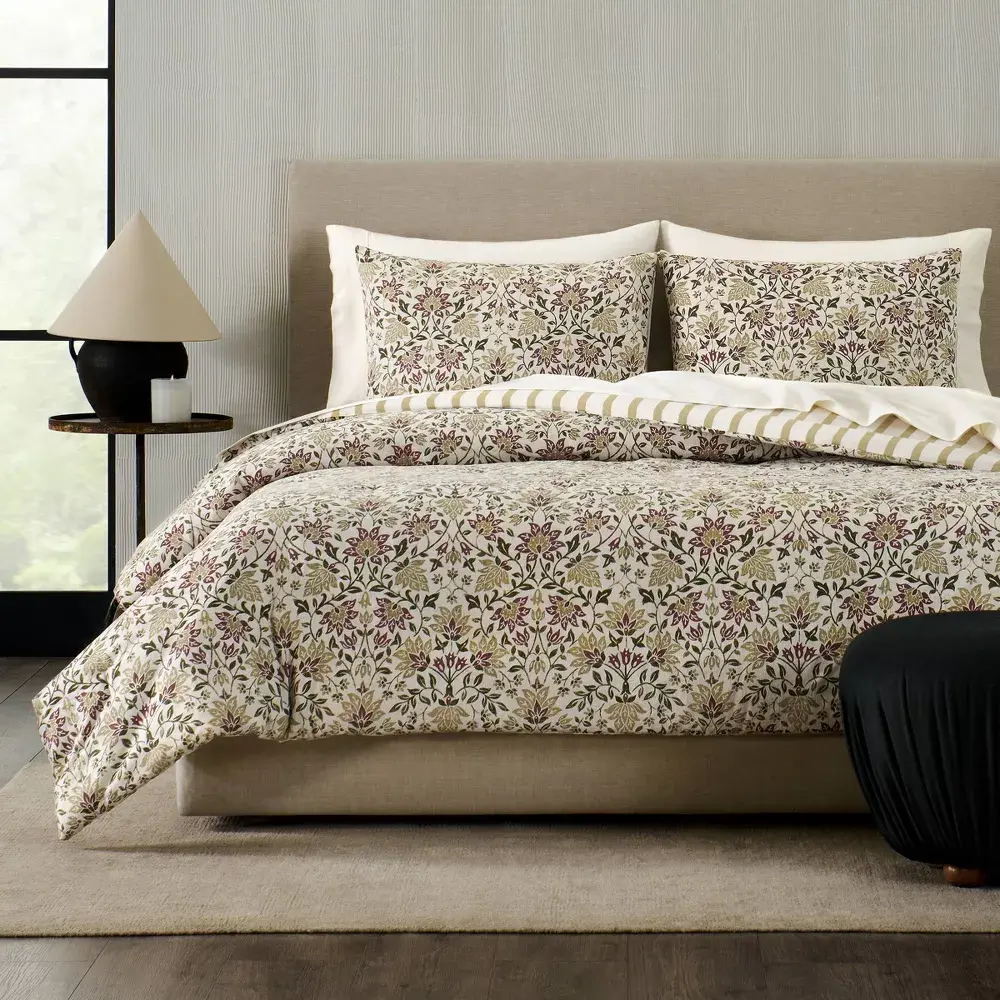 Jeremiah Brent Home 3-Pc Floral 'Geneva' Cotton Slub Block Print Comforter Set, Stylish Floral Bedding for Bedding Sets Collections, Hypoallergenic