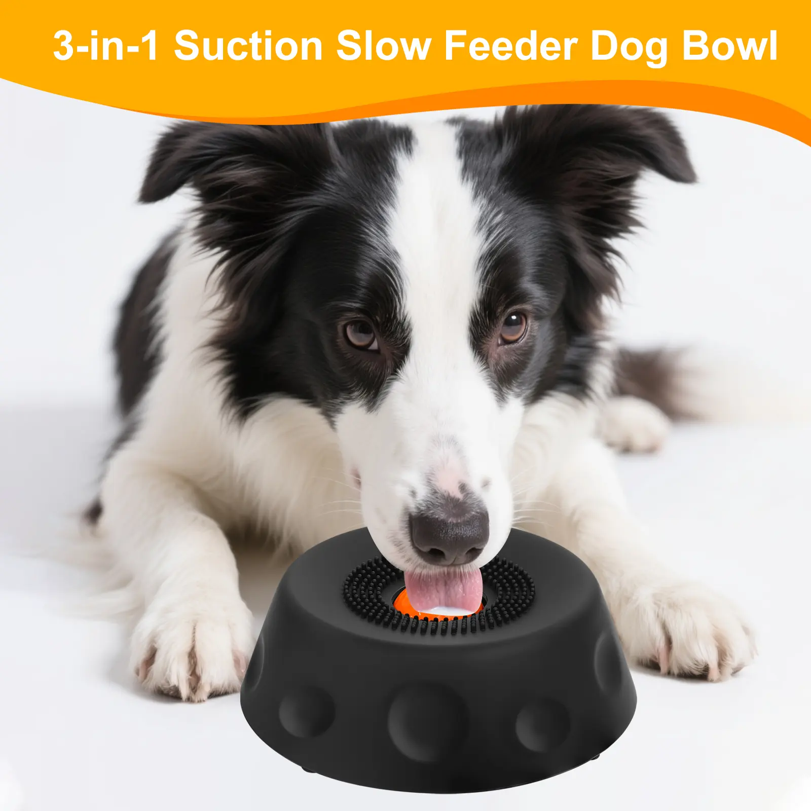 Petgrix 3-in-1 Suction Slow Feeder Dog Bowl, No-Spill Licking Mat with Built-in Treat Ball & Cleaning Brush, Interactive Anti-Slip Dog Bowl for Yogurt, Peanut Butter & Liquid Treats