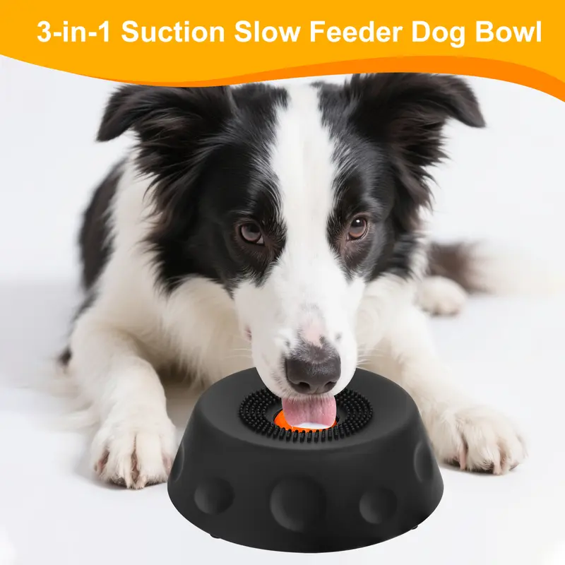 Petgrix 3-in-1 Suction Slow Feeder Dog Bowl, No-Spill Licking Mat with Built-in Treat Ball & Cleaning Brush, Interactive Anti-Slip Dog Bowl for Yogurt, Peanut Butter & Liquid Treats