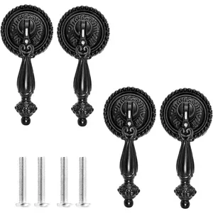 4 Pack Antique Cabinet Pulls, Cabinet Pull Handle Knobs, Zinc Alloy Antique Decorative Handle Drawer Cabinet Teardrop Pull Knobs with Mounting Screws - Black