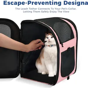 Dog Cat Harness Backpack Suitable for Medium/Small Pets - Ventilated Safety Design with Padded Back Support Breathable Mesh Pet Backpack Suitable for Hiking Outdoor Activities (Blue)