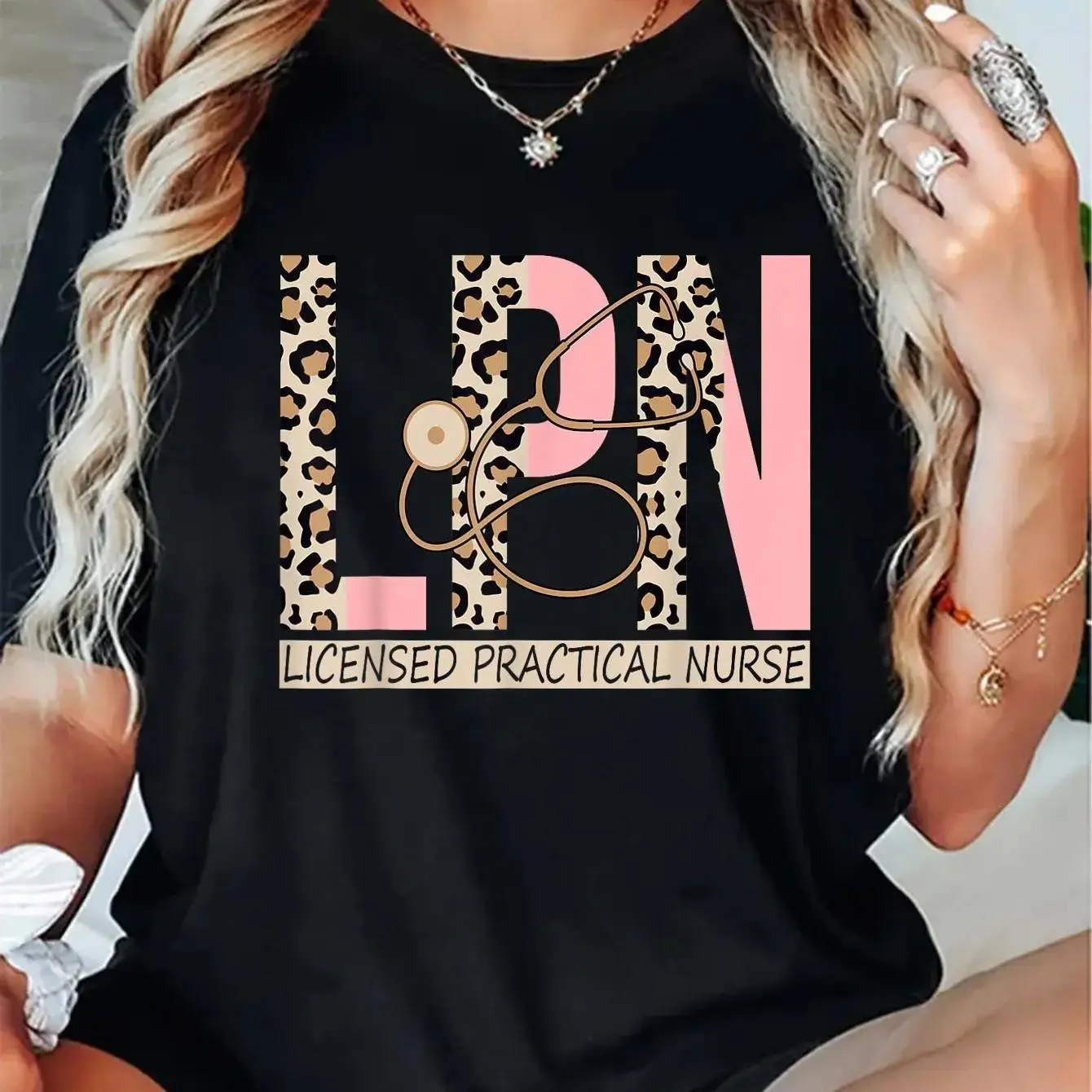 100% Cotton LPN - Leopard Nurse LPN Nursing Licensed Practical Nurse T-Shirt