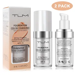 TLM Color Changing Foundation, BB Cream Makeup Base Concealer, Flawless Coverage, Hides Wrinkles & Lines, Hydrating &  Longwearing for all Skin Tone SPF 15, 2 Pack simple beauty Cosmetic spf15