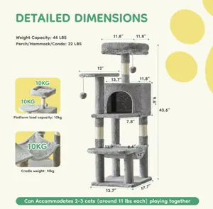 Cat Tree Tall Multi-Cat Climbing Tower for Pet Furniture Natural Sisal Scratching Posts Stable Pet House for Indoor Cat