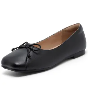 CAUTTILAM Women's Elegant Square‑Toe Ballet‑Style Flats, Genuine Cowhide Upper, Sheepskin Insole, Wide‑Feet Non‑Slip Walking Shoes, Casual Commute Girl Loafer Footwear