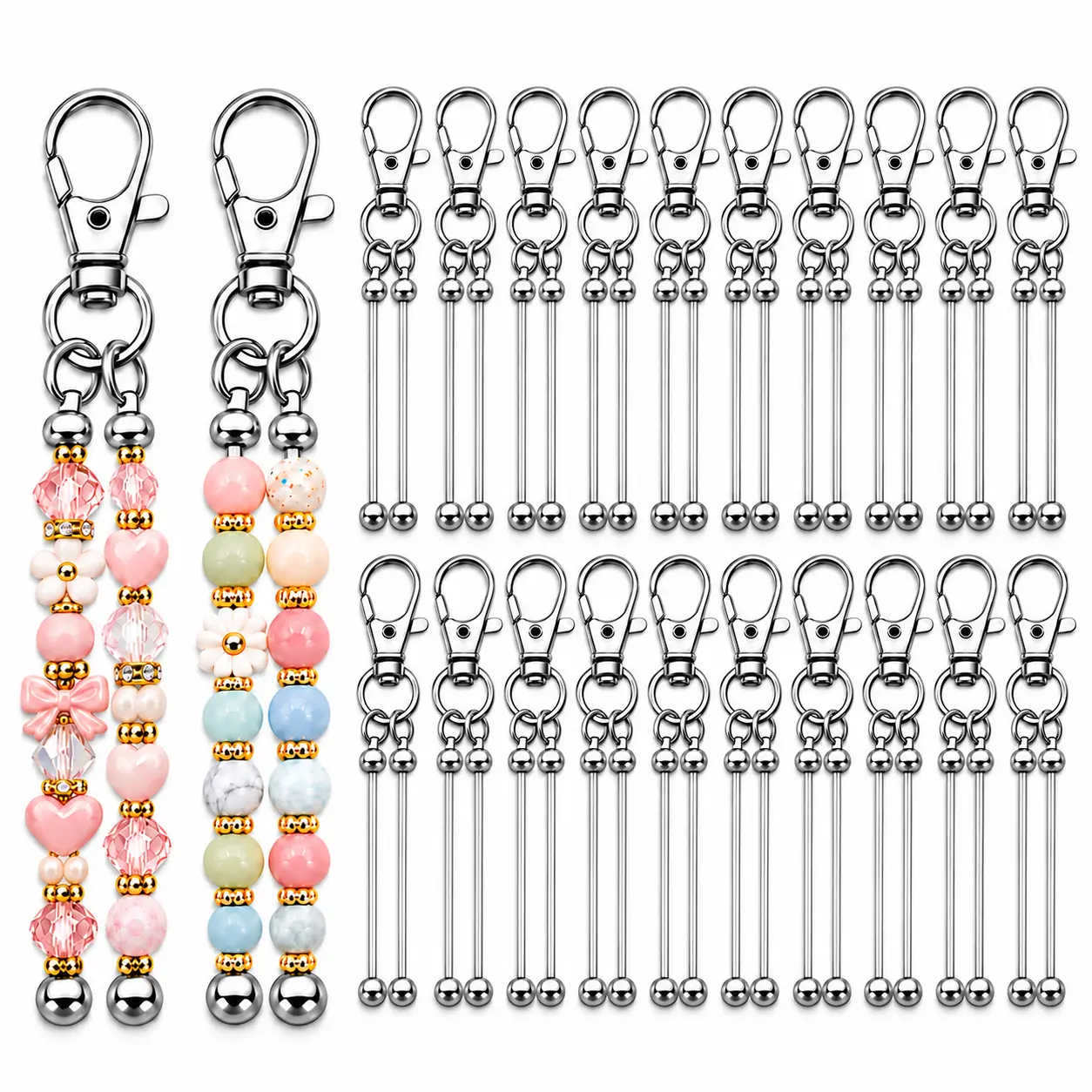 20-Pack Silver-Tone Beadable Keychain Blanks - 11.7cm Double Metal Bars with Lobster Clasps, Keychains for Women, Silver Beading & Jewelry Making Supplies for Adult Crafters & Bead Crafting Projects